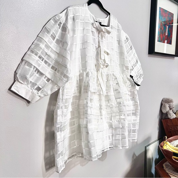 NWT Sister Jane Mini Ivory White Smock Dress w/ Front Bow in Sheer Organza - Picture 7 of 16